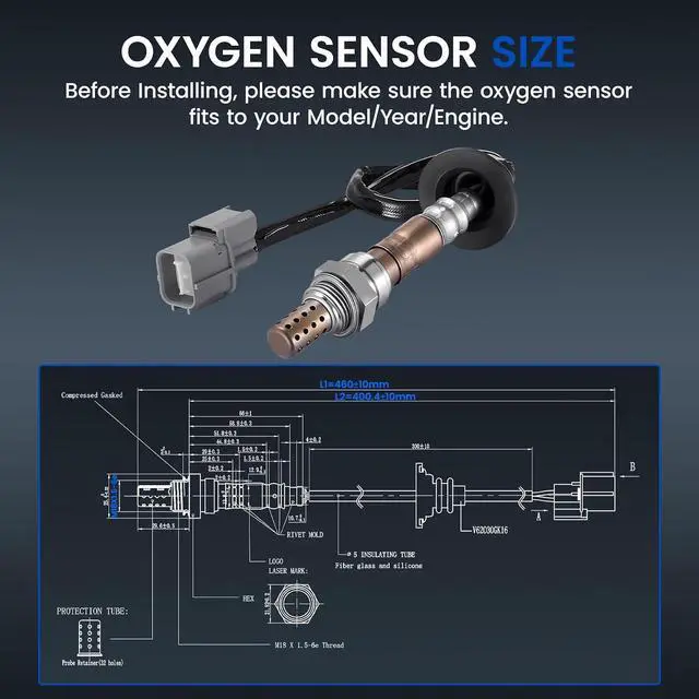Alt view image 3 of 6 - Downstream O2 Sensor for Honda Civic 99-00 1.6L, CR-V 97-01 2.0L, for Acura EL 99-00 1.6L L4, 36532P2PA01 234-4098 36532P3FA01 Oxygen Sensor Replacement, 1PCS