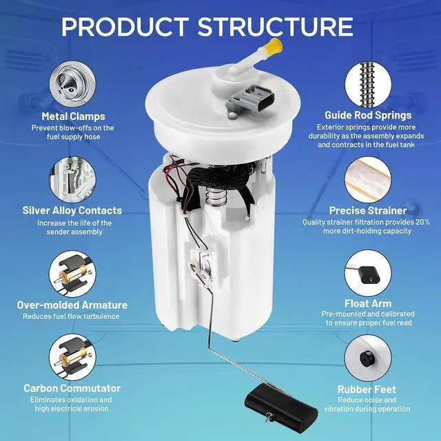 Alt view image 2 of 7 - E7143M Electric Fuel Pump Assembly Compatible with Chrysler | for PT Cruiser 2001-2004 L4 2.4L, Replaces FG0373, P75024M, E7189M