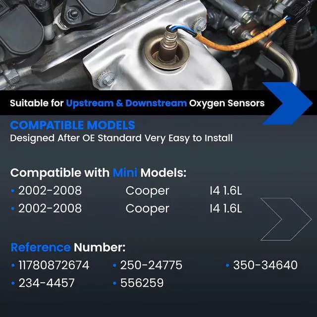Alt view image 2 of 7 - Oxygen O2 Sensor 234-4457 Upstream & Downstream Compatible with Mini Cooper 2002-2008 1.6L L4 Oxygen Sensor for 11780872674, 250-24775, 350-34640, 556259, 2PCS