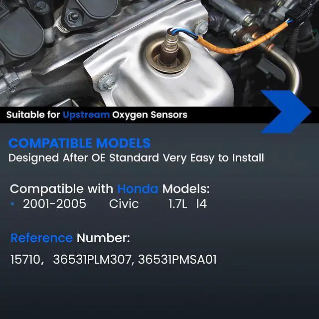 Alt view image 2 of 6 - Upstream O2 Sensor for Honda Civic 2001-2005 1.7L L4, 36531PLM307, 36531PMSA01, 15710 Oxygen Sensor Replacement, 1PCS
