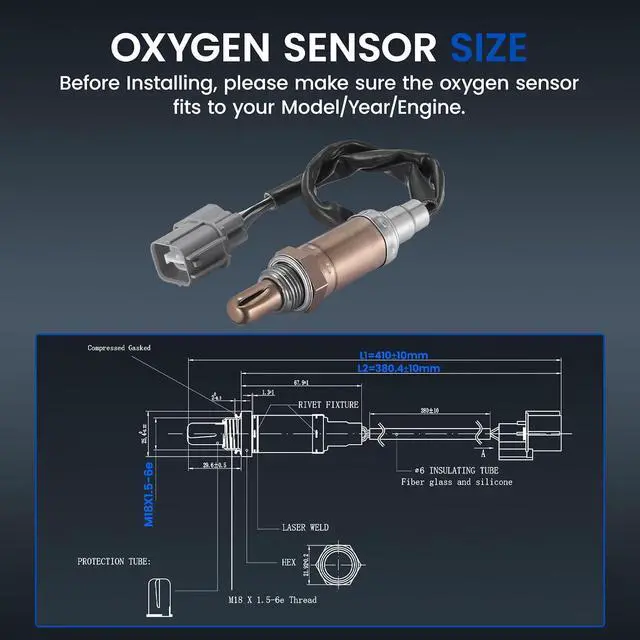 Alt view image 3 of 6 - Upstream O2 Sensor for Honda Civic 2001-2005 1.7L L4, 36531PLM307, 36531PMSA01, 15710 Oxygen Sensor Replacement, 1PCS