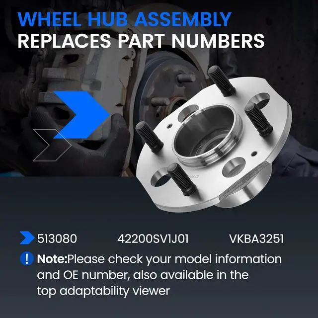 Alt view image 5 of 7 - 513080 Rear Wheel Bearing and Hub Assembly Compatible with Honda Accord 1990-1997 2.2L L4, Gas, 2 PCS