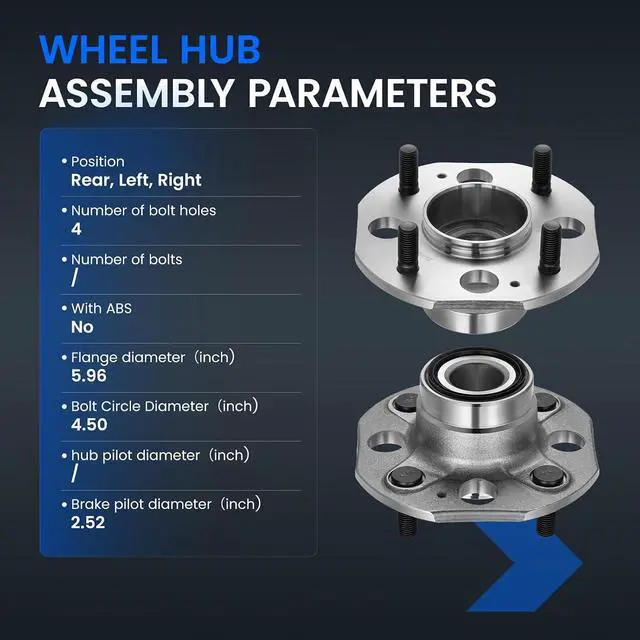 Alt view image 4 of 7 - 513080 Rear Wheel Bearing and Hub Assembly Compatible with Honda Accord 1990-1997 2.2L L4, Gas, 2 PCS