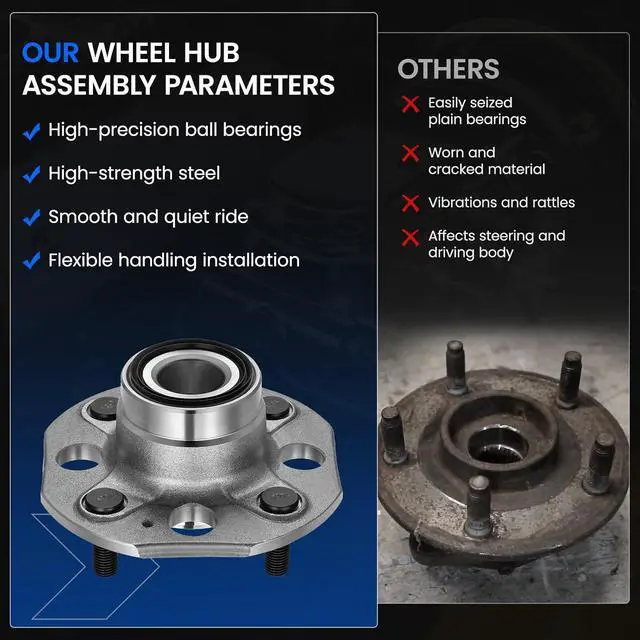 Alt view image 6 of 7 - 513080 Rear Wheel Bearing and Hub Assembly Compatible with Honda Accord 1990-1997 2.2L L4, Gas, 2 PCS