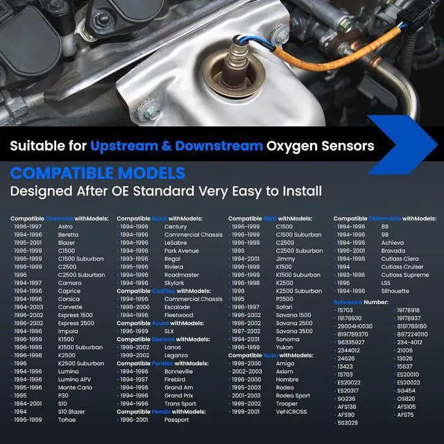 Alt view image 2 of 7 - Up & Downstream O2 Sensor for Chevy Beretta Corsica Impala Blazer P30 S10 Tahoe Yukon, for Buick Century Lesabre Regal Skylark, 19178930 15703 Oxygen Sensor Replacement, 1PCS