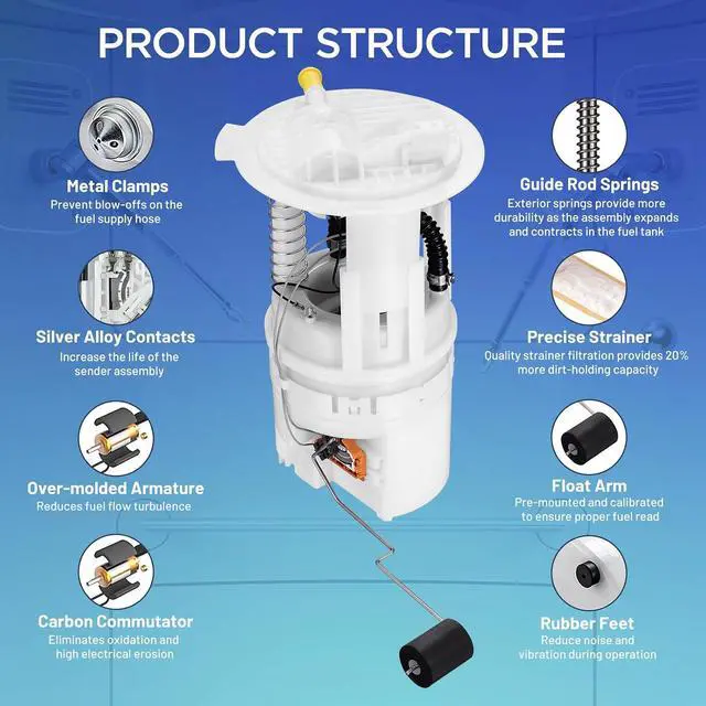Alt view image 2 of 6 - E7189M Electric Fuel Pump Assembly Compatible with Chrysler PT Cruiser 2004 2005 2006 2007 2008 2009 2010, L4 2.4L, Replace# 5161377AA