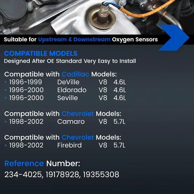 Alt view image 2 of 6 - Up & Downstream O2 Sensor for Chevy Camaro, Firebird, for Cadillac DeVille Eldorado Seville, V8 5.7L/4.6L, 234-4025 19178928 19355308 Oxygen Sensor Replacement, 1PCS