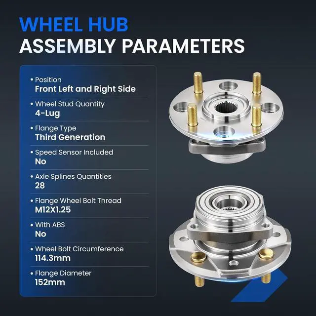 Alt view image 4 of 7 - 513098 Front Wheel Bearing and Hub Assembly 4-Lug 2 PCS | Compatible with Acura CL 1998-1999 2.3L L4, Compatible with Honda Accord 1990-1997 2.2L L4