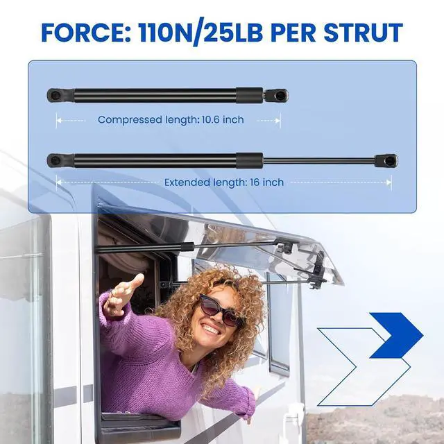 Alt view image 3 of 7 - C16-15122 16 inch Gas Strut, 25Lbs/111N Lift Support, Gas Spring for Leer are ATC Camper Topper Rear Window Truck Cap Camper Shell Canopy Replacement, 2Pcs (C1615122 2395ED 8223QU SE160P25)