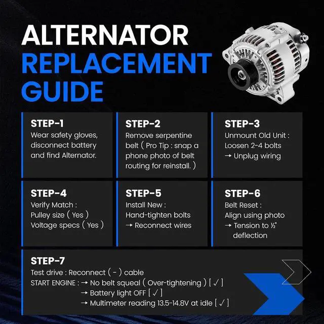 Alt view image 6 of 7 - 13859 Alternator for Toyota Tundra 2000-2002 4.7L V8, 100A | For Toyota Sequoia 2001-2002. 12V, Clockwise Rotation, 6-Groove, Internal Fan, Internal Regulator