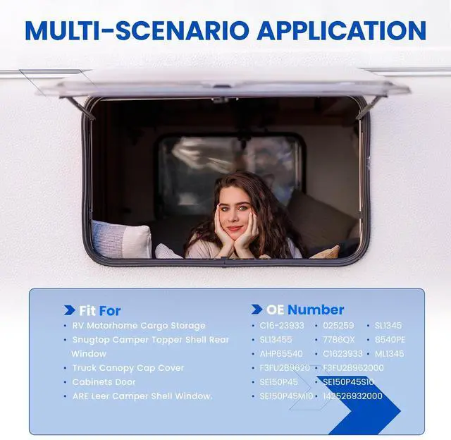 Alt view image 4 of 7 - C16-23933 ML1345 15" Gas Strut, 45Lbs/200N Lift Support, Gas Spring for RV Motorhome Cargo Storage, Snugtop Camper Topper Shell Rear Window, Truck Canopy Cap Cover, Cabinets Door, 2-Piece Set