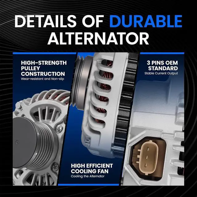 Alt view image 3 of 7 - 11343 Alternator for Nissan Sentra 2007-2010 2.0L L4, 110A, 12V | For Nissan NV200 2013-2014,For Versa 2007-2008,For Tiida 2007-2011,For Sentra 2005-2006, Clockwise Rotation
