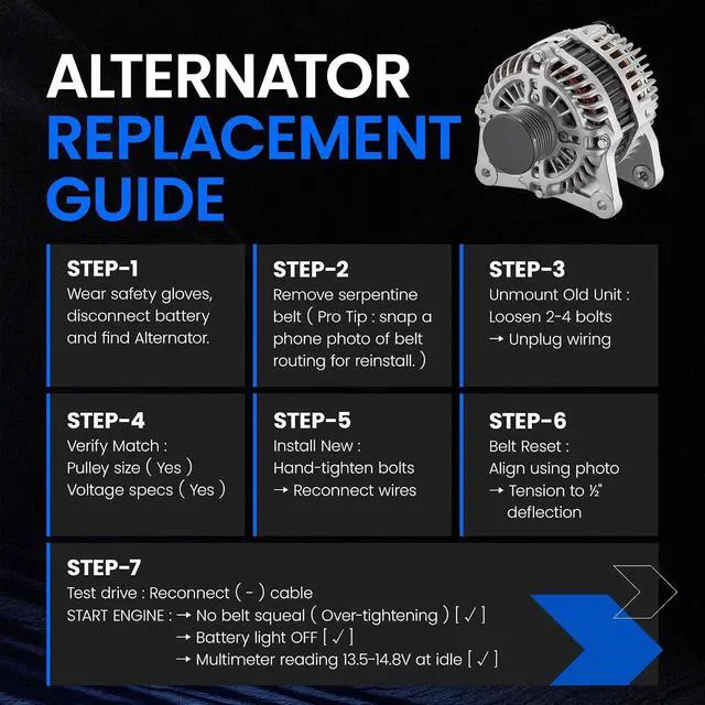 Alt view image 5 of 7 - 11343 Alternator for Nissan Sentra 2007-2010 2.0L L4, 110A, 12V | For Nissan NV200 2013-2014,For Versa 2007-2008,For Tiida 2007-2011,For Sentra 2005-2006, Clockwise Rotation