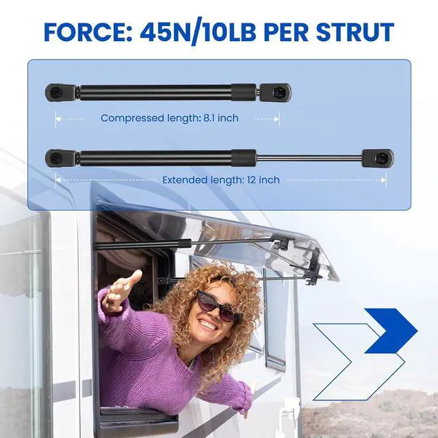 Alt view image 3 of 7 - ML1510 12" Gas Strut, 10Lbs/44N Lift Support, Gas Spring for Truck Pickup Tool Box, Weatherguard CSPS Aluminum Toolbox are Topper Camper Shell Side Window, Hatch Lift Replacement, 2-Piece Set