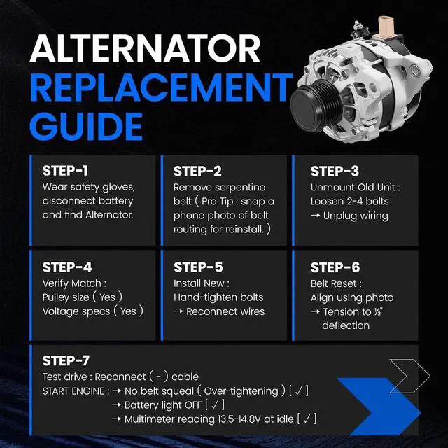 Alt view image 6 of 7 - 11776 Alternator for Toyota Tundra 20072020 5.7L V8, 125A | For Toyota Sequoia 20082022, For Lexus GX460 20112023. 12V, Clockwise Rotation, 6Groove Clutch Pulley