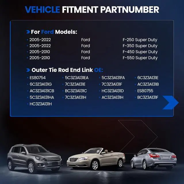 Alt view image 2 of 7 - 2-PC Outer Tie Rod ES80754 ES80755 for Ford F-250 2005-2022, F-350 2005-2022, F-450 F-550 2005-2010 Super Duty, OE Ref: 5C3Z3A131EA,5C3Z3A131FA,6C3Z3A131E,6C3Z3A131G,7C3Z3A131E,7C3Z3A131F