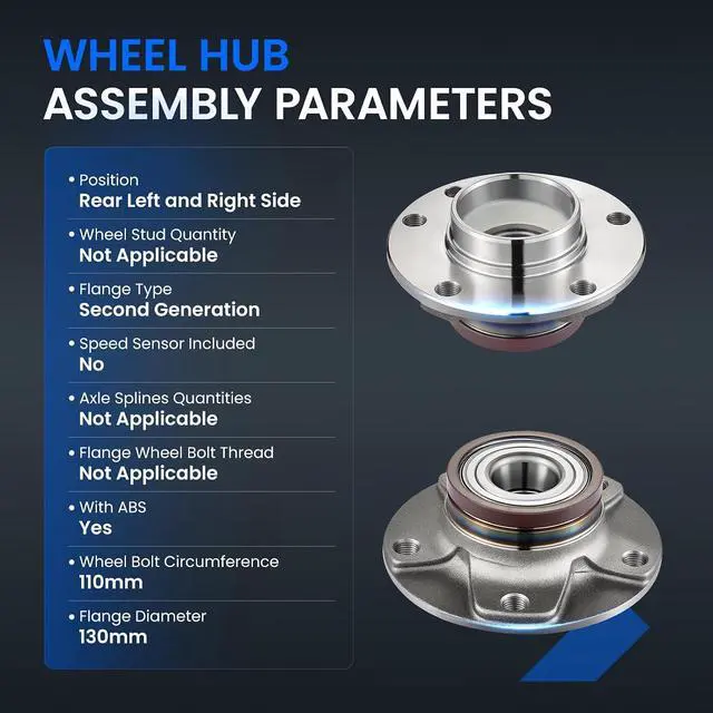 Alt view image 4 of 7 - 512510 Rear Wheel Bearing and Hub Assembly for Dodge Dart 2013-2016 | Compatible with Dart 1.4L 2.0L 2.4L Gas, Replaces HA590474, 68082150AC, 5-Lug with ABS 2PCS
