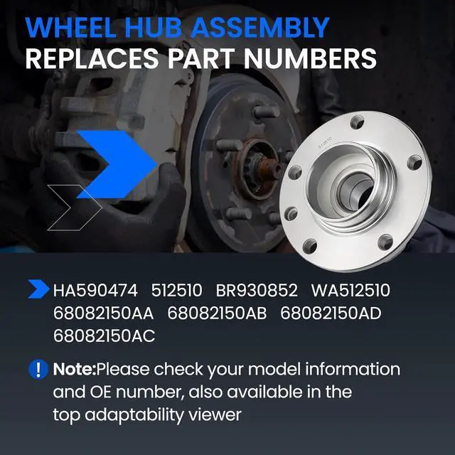 Alt view image 5 of 7 - 512510 Rear Wheel Bearing and Hub Assembly for Dodge Dart 2013-2016 | Compatible with Dart 1.4L 2.0L 2.4L Gas, Replaces HA590474, 68082150AC, 5-Lug with ABS 2PCS