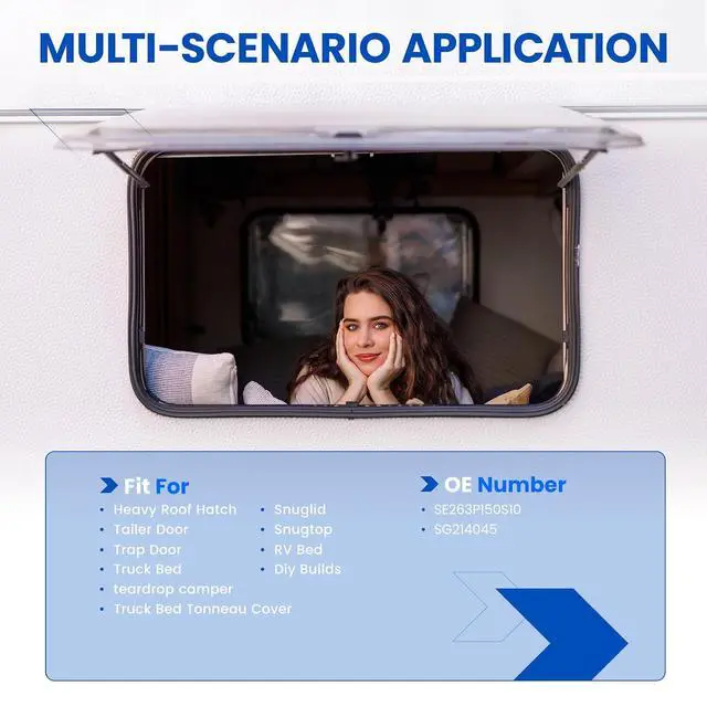 Alt view image 4 of 7 - SE263P150S10 SG214045 26 inch Gas Strut, 150Lbs/665N Lift Support, Gas Spring for Truck Bed Tonneau Cover Tailer Door Heavy Roof Hatch Trap Door RV Bed Replacement(Very Strong), 2-Piece Set