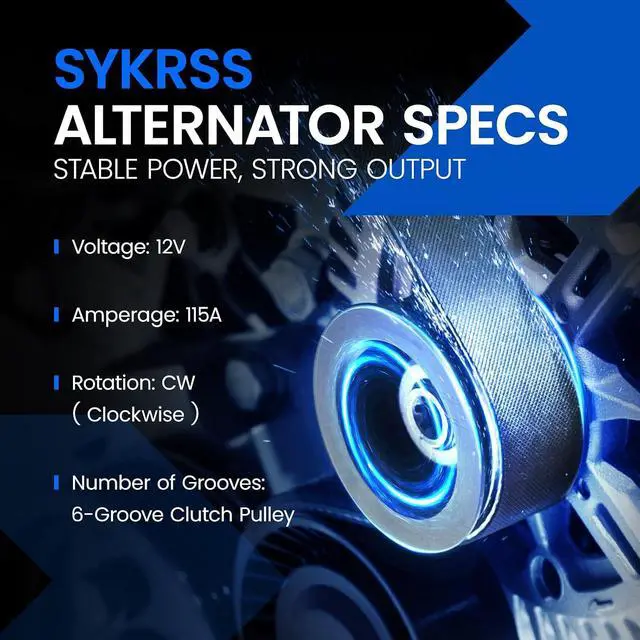 Alt view image 2 of 7 - 11693 Alternator for Toyota Corolla 20142019 1.8L L4, 115A | 12V, Clockwise Rotation, 6Groove Decoupler Pulley