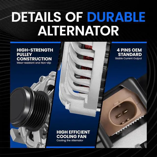 Alt view image 3 of 7 - 11693 Alternator for Toyota Corolla 20142019 1.8L L4, 115A | 12V, Clockwise Rotation, 6Groove Decoupler Pulley