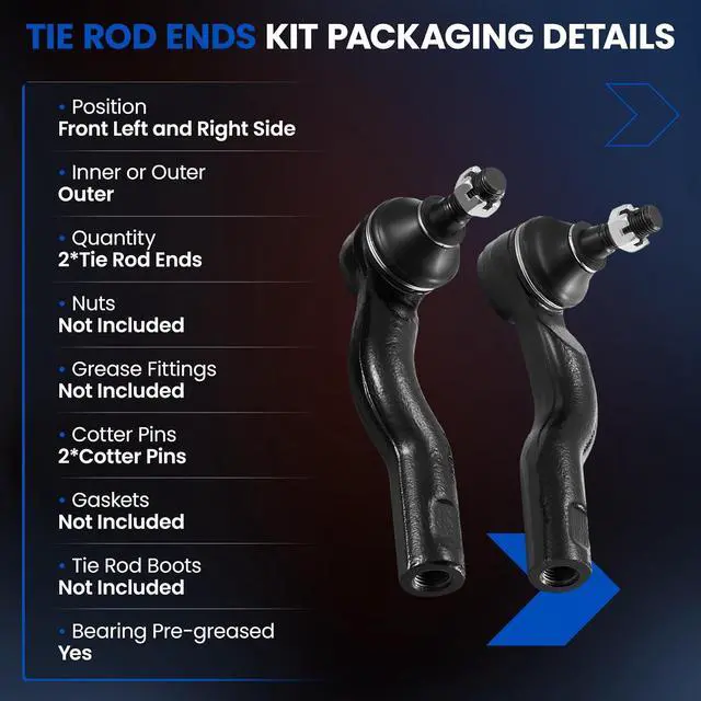 Alt view image 3 of 7 - 2PCS ES800797 ES800798 Front Outer Tie Rod Ends Kit Compatible with Lincoln MKZ 2011-2012, Compatible with Ford Fusion 2010-2012, Fit for Mercury Milan 2010-2011
