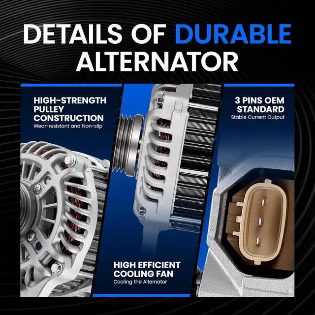 Alt view image 4 of 7 - 23100-1KM1A Alternator for Nissan Juke 1.6L l4 2011-2017, 110A | For Nissan Sentra 2017-2019. 12V, Clockwise Rotation, 6-Groove Clutch Pulley
