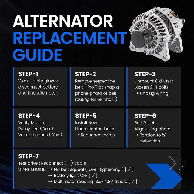 Alt view image 6 of 7 - 23100-1KM1A Alternator for Nissan Juke 1.6L l4 2011-2017, 110A | For Nissan Sentra 2017-2019. 12V, Clockwise Rotation, 6-Groove Clutch Pulley