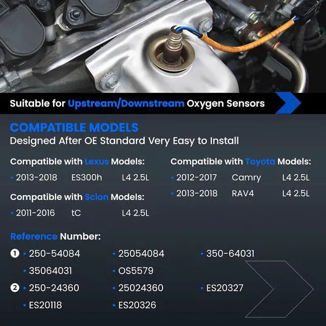 Alt view image 2 of 7 - Oxygen O2 Sensor 250-54084 Upstream & 250-24360 Downstream Compatible with Toyota Camry RAV4, Compatible with Scion tC, L4 2.5L Direct Fit 25054084, 350-64031, 35064031, 2PCS