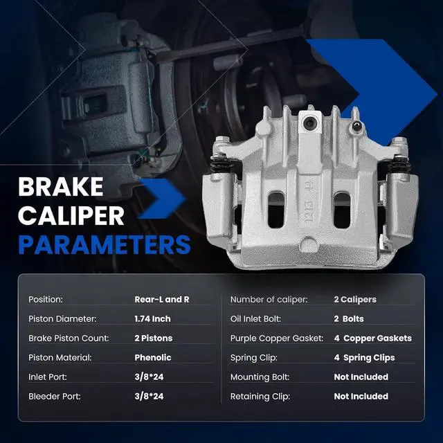 Alt view image 4 of 7 - Rear Brake Caliper Assembly for Ford Excursion 00-05 5.4L 6.0L 6.8L | Compatible with F-250 F-350 Super Duty 2000-2004, 2-PC Set, Replaces for 18-B4752 18-B4753