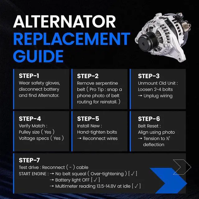 Alt view image 5 of 7 - 14487 Alternator for Toyota RAV4 2013-2018 2.5L L4, 125A | 27060-0V140, 27060-36090, 270600V140, 2706036090, 104211-3290. 12V, High-Output, Clockwise Rotation, 6-Groove Pulley
