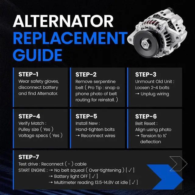 Alt view image 5 of 7 - 12566 Alternator for Nissan Lift Truck 20042009, 50A | For Mitsubishi Forklift FGC Series, 12V, Clockwise Rotation