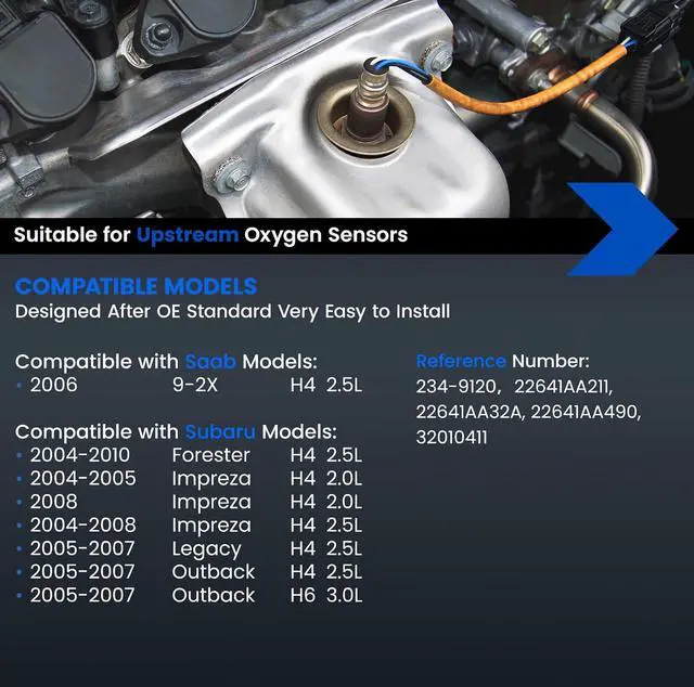 Alt view image 2 of 7 - Upstream O2 Sensor for Subaru Forester Impreza Legacy Outback, H4/H6, 234-9120, 22641AA211, 22641AA32A, 22641AA490 Oxygen Sensor Replacement, 1PCS