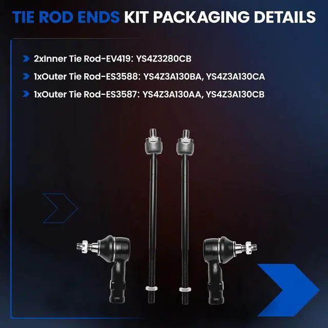 Alt view image 4 of 7 - 4-PC Tie Rod Ends Kits Compatible with Ford Focus 2000-2006,2xInner tie rod EV419,2xOuter tie rod ES3587 ES3588