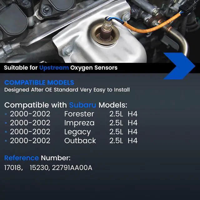 Alt view image 2 of 6 - Upstream O2 Sensor for Subaru Forester Impreza Legacy Outback 2000-2002, H4 2.5L, 22791AA00A 15230 17018 Oxygen Sensor Replacement, 1PCS