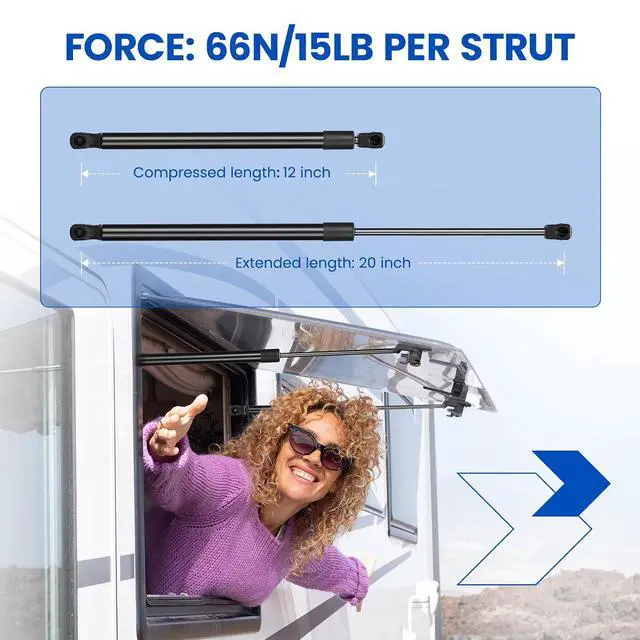 Alt view image 3 of 7 - 125719 SX200P1-11-DC 20" Gas Strut, 15Lbs/66N Lift Support, Gas Spring for RV Door Cabinet Camper Trailer Tool Box Lid RV Bed Tonneau Cover Truck Bed Trailer Door Replacement, 2-Piece Set