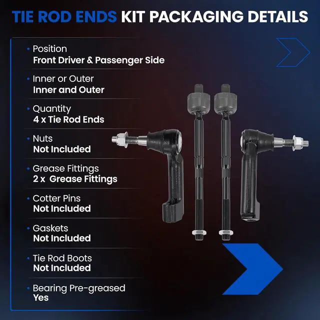 Alt view image 3 of 7 - EV800457 ES800514 ES800515 4-PC Tie Rod Ends Kits Compatible with Ford F-150 2009-2014,2xInner tie rod,2xOuter tie rod
