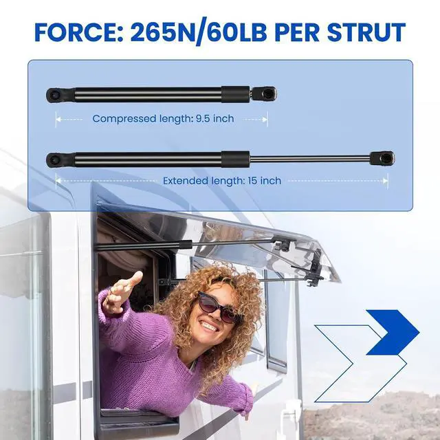 Alt view image 3 of 7 - C16-23994 15" Gas Strut, 60Lbs/265N Lift Support, Gas Spring for Camper Shell are ATC Snugtop Leer Camper Shell Truck Cap Rear Door Truck Bed Topper Replacement, 2-Piece Set (C1623994)