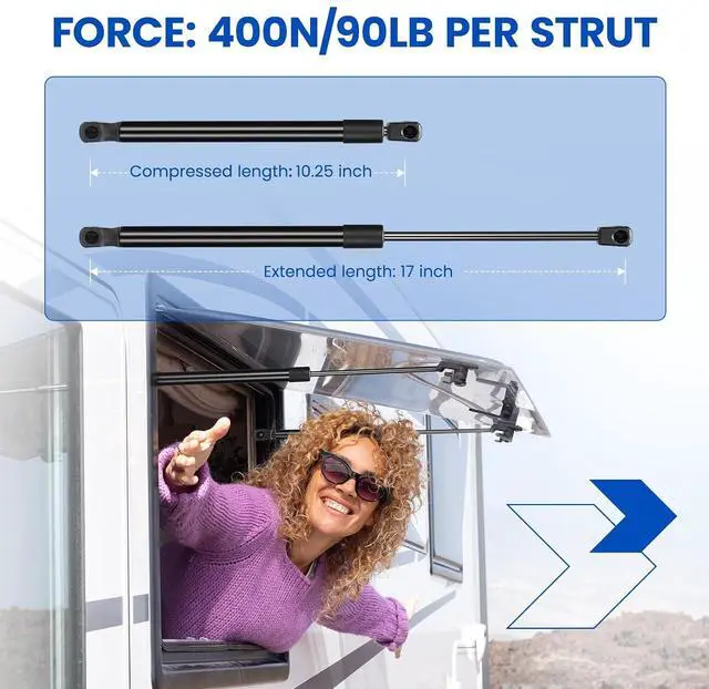 Alt view image 3 of 7 - C16-16552 17" Gas Strut, 90Lbs/400N Lift Support, Gas Spring for Camper Shell Window Motorhome Basement Storage Door Travel Trailer Bed Boat Hatch Replacement, 2-Piece Set (C16-15002 C16-15072)