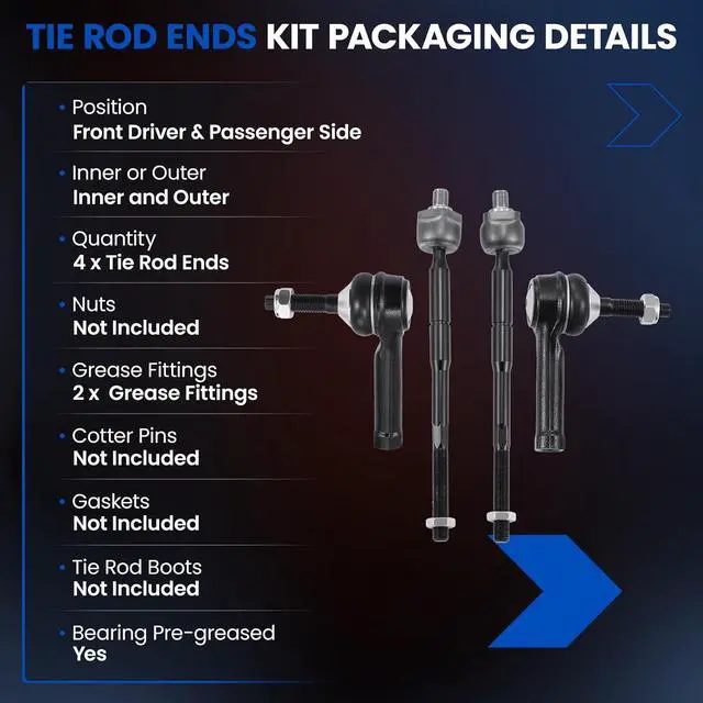 Alt view image 3 of 7 - 4-PC Tie Rod Ends Kits Compatible with Ford Flex 2009-2016,2xInner tie rod EV800776,2xOuter tie rod ES800222