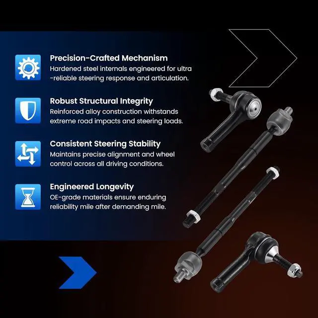 Alt view image 6 of 7 - 4-PC Tie Rod Ends Kits Compatible with Ford Flex 2009-2016,2xInner tie rod EV800776,2xOuter tie rod ES800222