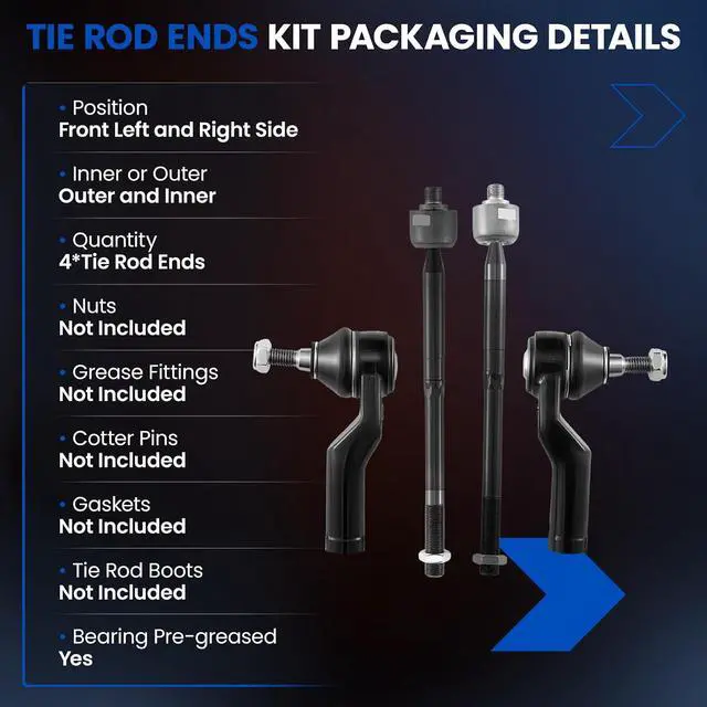 Alt view image 3 of 7 - 4PCS EV800898 ES800954 ES800955 Front Inner/Outer Tie Rod Ends Kit Compatible with Ford 2013-2018 C-Max Escape, 2012-2018 Focus, 2014-2018 Transit Connect
