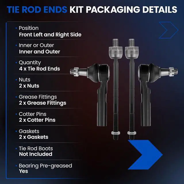 Alt view image 3 of 7 - 4-PC Tie Rod Ends Kits Compatible with Ford Explorer 1998-2001,2xInner tie rod EV317,2xOuter tie rod ES3461