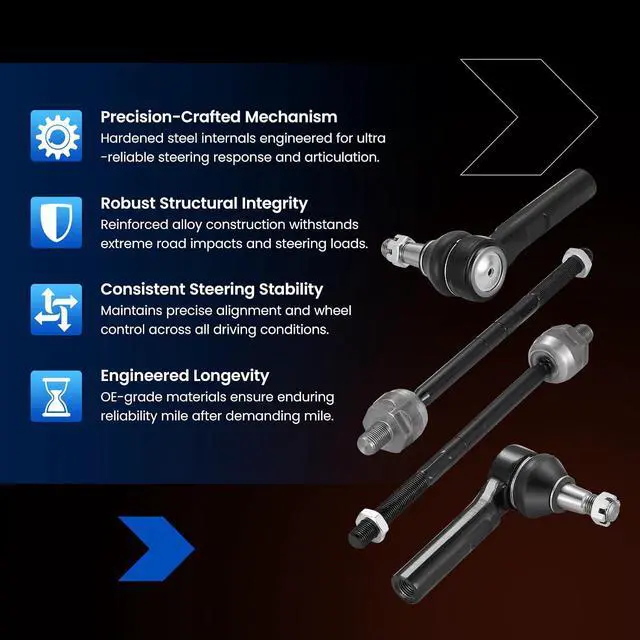 Alt view image 6 of 7 - 4-PC Tie Rod Ends Kits Compatible with Ford Explorer 1998-2001,2xInner tie rod EV317,2xOuter tie rod ES3461