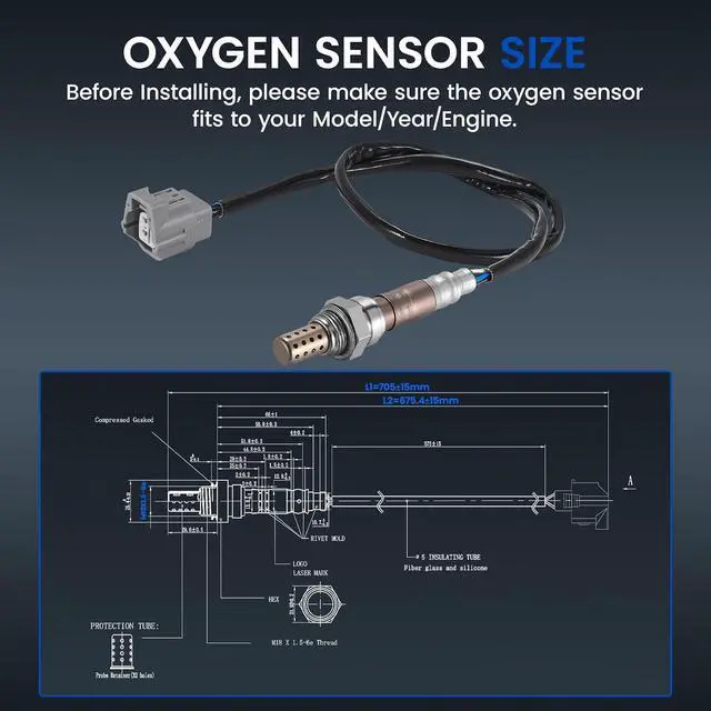 Alt view image 3 of 7 - Downstream O2 Sensor for Mazda 3/3 Sport 2011-2013, for Mazda 5 2012-2015, L4 2.5L, L5D91886ZC 18140 Oxygen Sensor Replacement, 1PCS