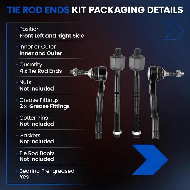 Alt view image 3 of 7 - 4-PC Tie Rod Ends Kits Compatible with Ford Fusion 2013-2020,2xInner tie rod EV801122,1xOuter tie rod ES801110,1xOuter tie rod ES801109