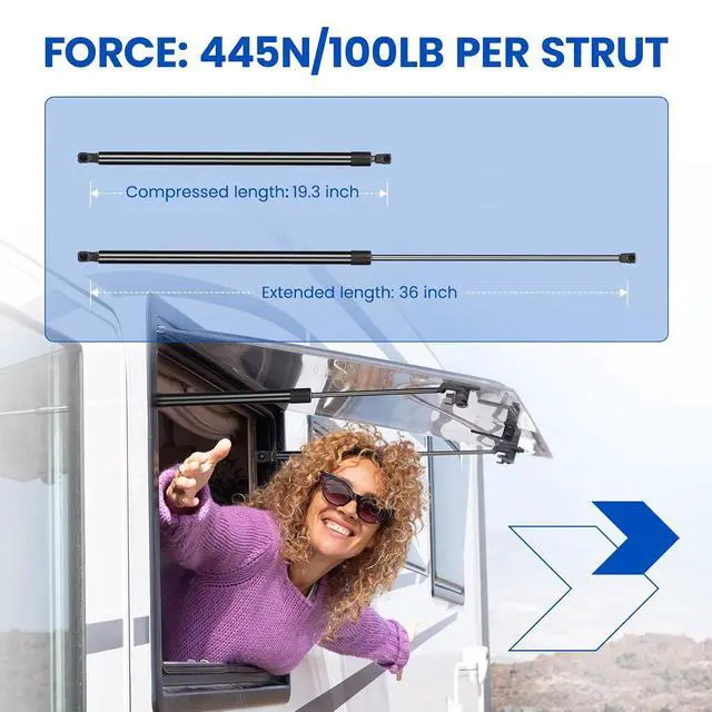 Alt view image 3 of 7 - C16-15953 36" Gas Strut, 100Lbs/445N Lift Support, Gas Spring for Heavy Duty Lid Trap Door Snowmobile Sled Trailer Tonneau Cover,Truck Bed Cover,Camper Shell Replacement, 2-Piece Set (C1615953)
