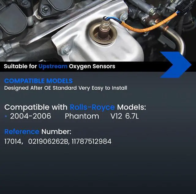 Alt view image 2 of 7 - Upstream O2 Sensor for Rolls-Royce Phantom 04-06 V12 6.7L - 17014, 021906262B 11787512984 Oxygen Sensor Replacement, 1PCS