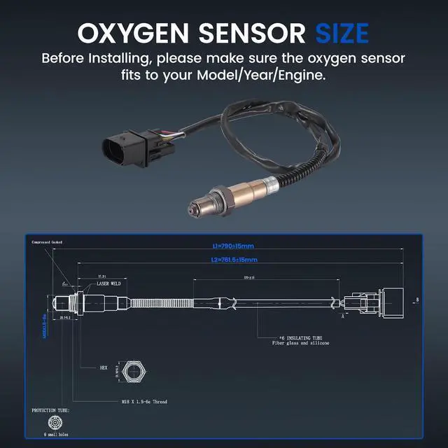 Alt view image 3 of 7 - Upstream O2 Sensor for Rolls-Royce Phantom 04-06 V12 6.7L - 17014, 021906262B 11787512984 Oxygen Sensor Replacement, 1PCS