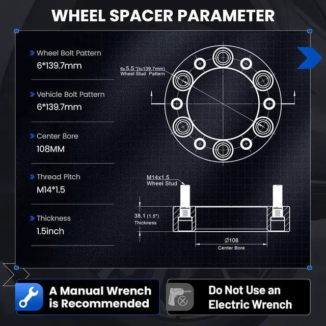 Alt view image 3 of 7 - 1.5 inch 6x139.7MM(6x5.5) Wheel Spacers Compatible with Chevy Avalanche Suburba Express Tahoe, 108mm Center Bore & M14x1.5 Thread Pitch Compatible with GMC Savana Sierra Yukon Escalade,4PCS